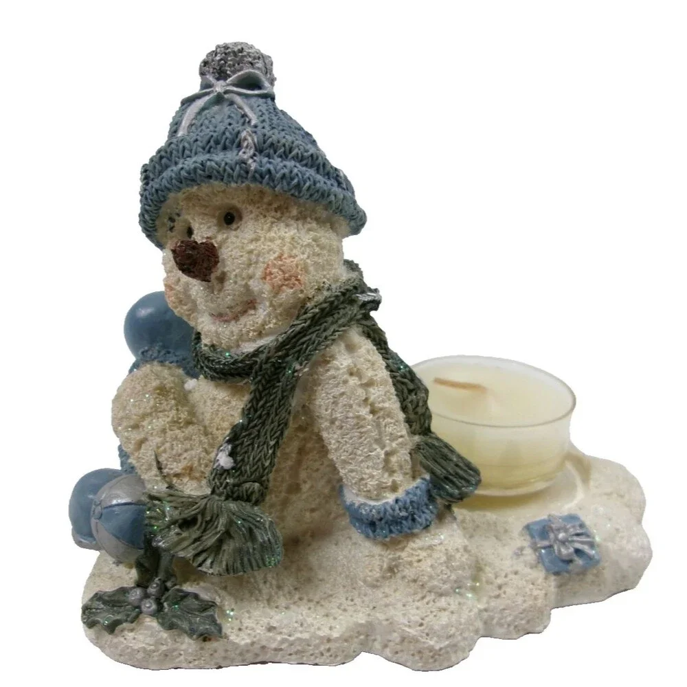 Kirkland's Holiday Snowman Tealight Candle Holder Christmas with Box Vintage